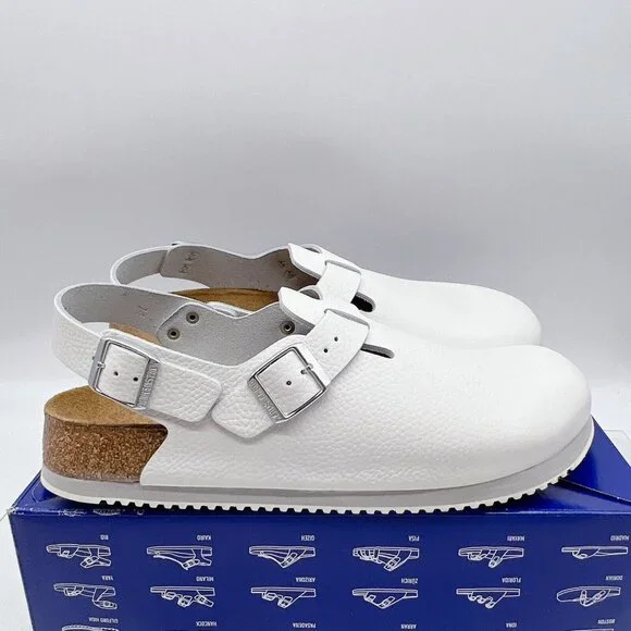 Birkenstock Tokyo Super Grip White Leather Slingback Clogs Mens EU 42 US 9- 9.5R
